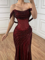 Luxury Silver Corset Off Shoulder Mermaid Evening Dress Stretch LA73410