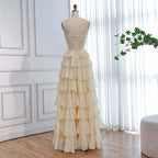 Luxury Yellow Pearl Lace Strapless Beaded Corset A-Line Evening Dress LA73434