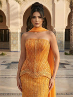 Serene Hill Arabic Orange Two Pieces Corset Evening Dress LA73444