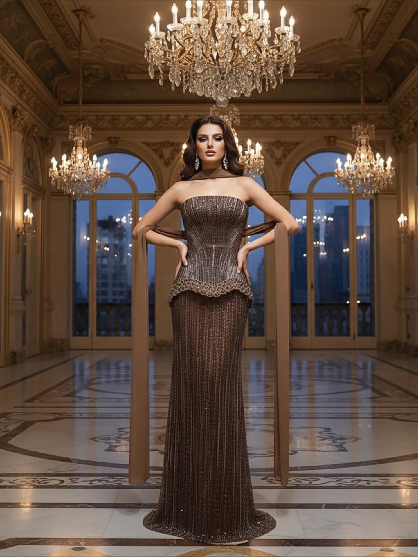 Serene Hill Arabic Orange Two Pieces Corset Evening Dress LA73444