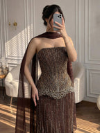 Serene Hill Arabic Orange Two Pieces Corset Evening Dress LA73444