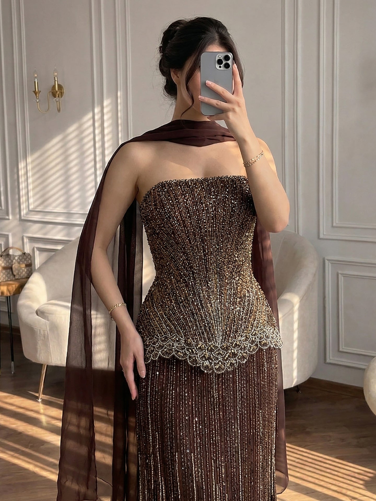 Serene Hill Arabic Orange Two Pieces Corset Evening Dress LA73444