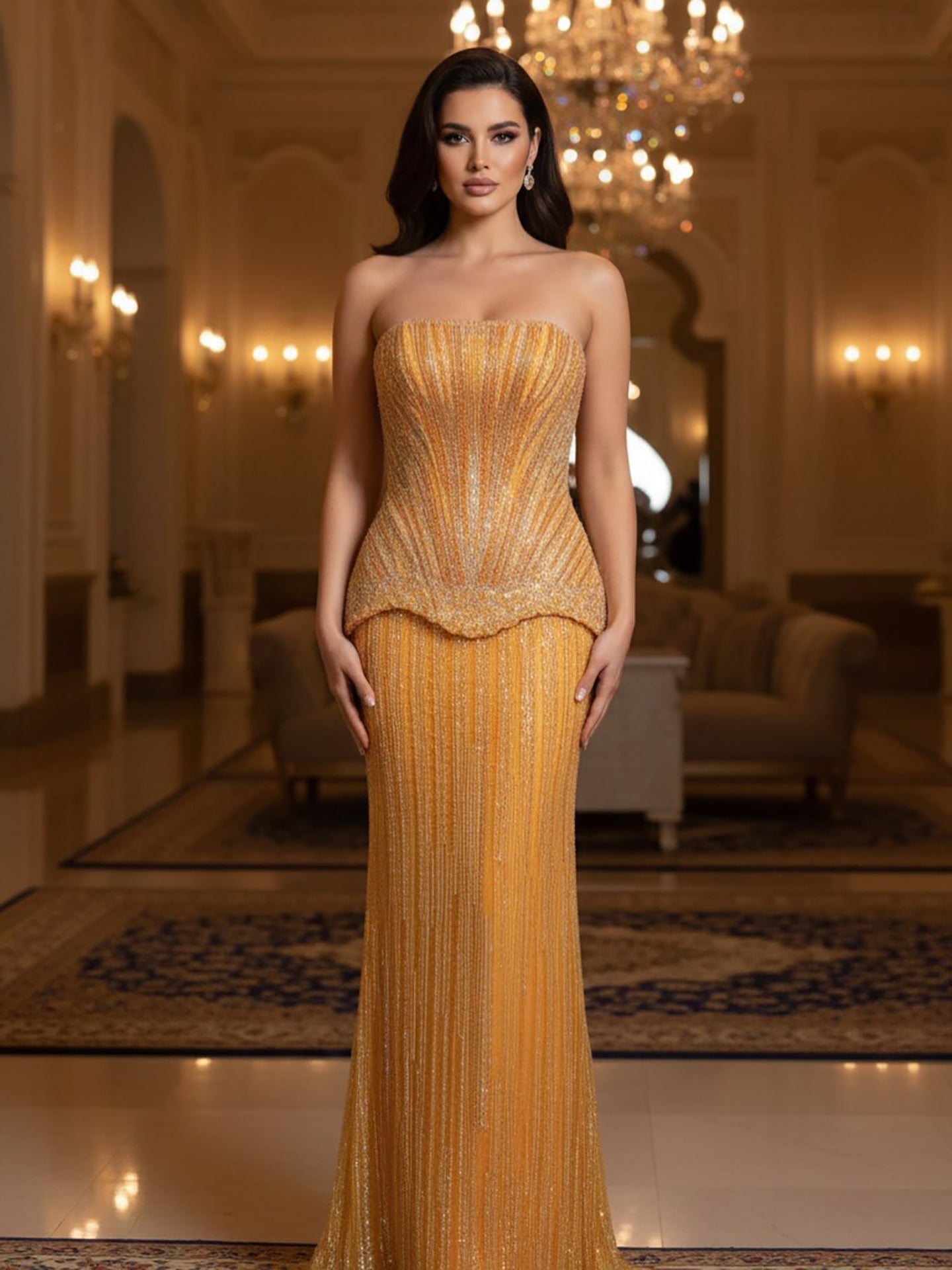 Serene Hill Arabic Orange Two Pieces Corset Evening Dress LA73444