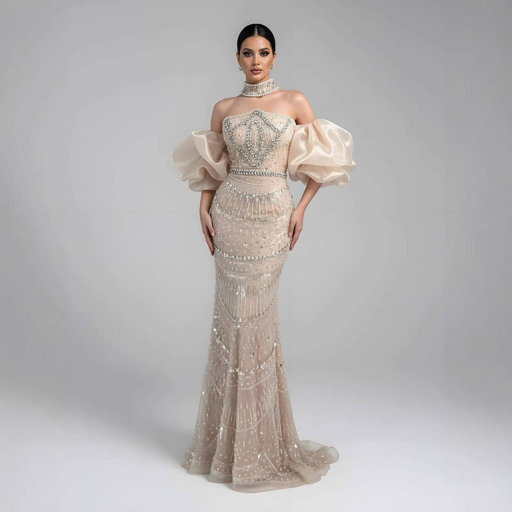 Luxury Arabic Lilac Mermaid Beaded Evening Dress LA73450