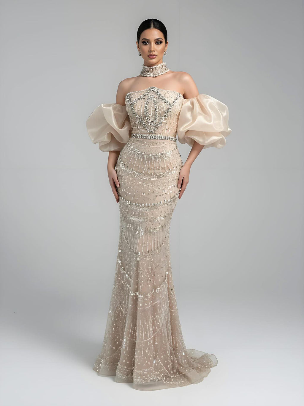 Luxury Arabic Lilac Mermaid Beaded Evening Dress LA73450