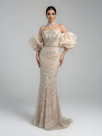 Luxury Arabic Lilac Mermaid Beaded Evening Dress LA73450