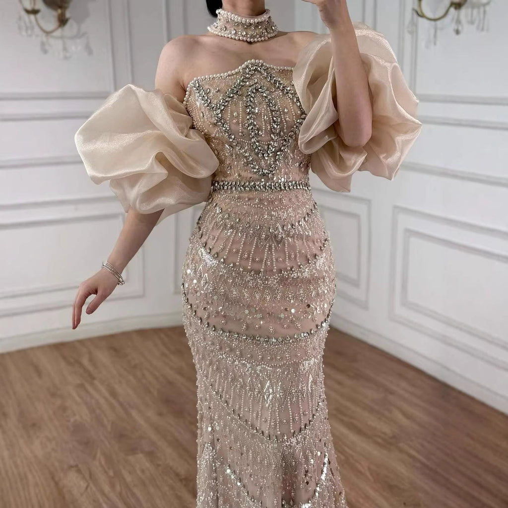 Luxury Arabic Lilac Mermaid Beaded Evening Dress LA73450