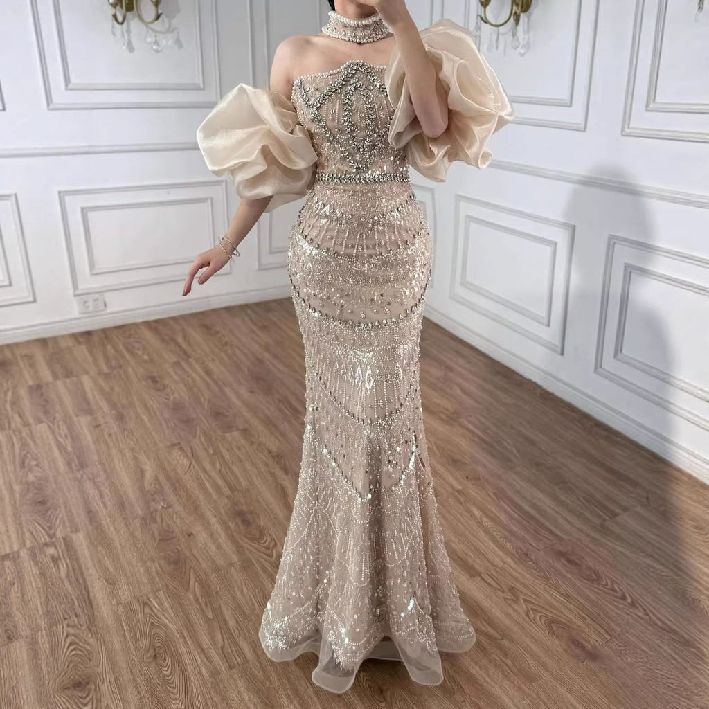 Luxury Arabic Lilac Mermaid Beaded Evening Dress LA73450