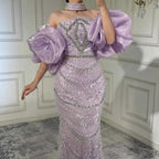 Luxury Arabic Lilac Mermaid Beaded Evening Dress LA73450
