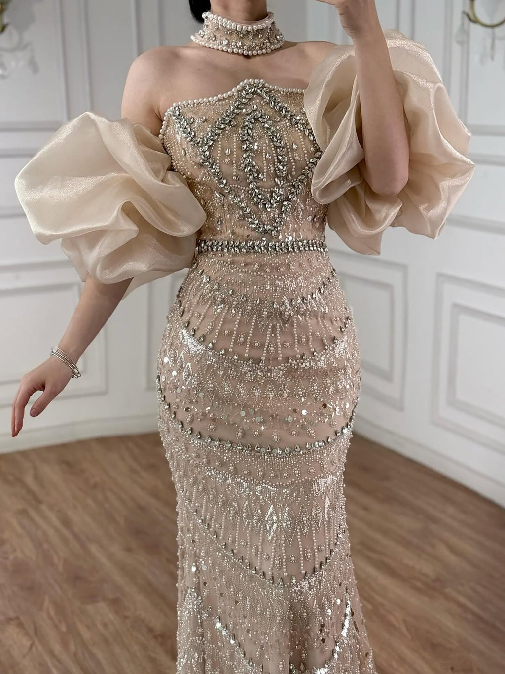 Luxury Arabic Lilac Mermaid Beaded Evening Dress LA73450