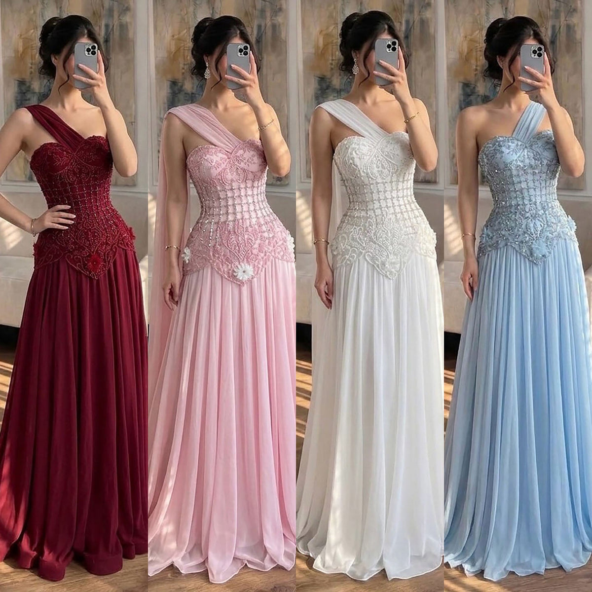 Luxury Pink Arabic Floral chiffon Evening Dress With Cape LA73451