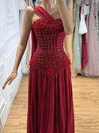 Luxury Pink Arabic Floral chiffon Evening Dress With Cape LA73451