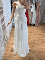 Luxury Pink Arabic Floral chiffon Evening Dress With Cape LA73451