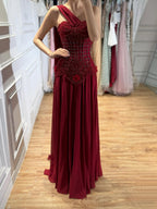 Luxury Pink Arabic Floral chiffon Evening Dress With Cape LA73451
