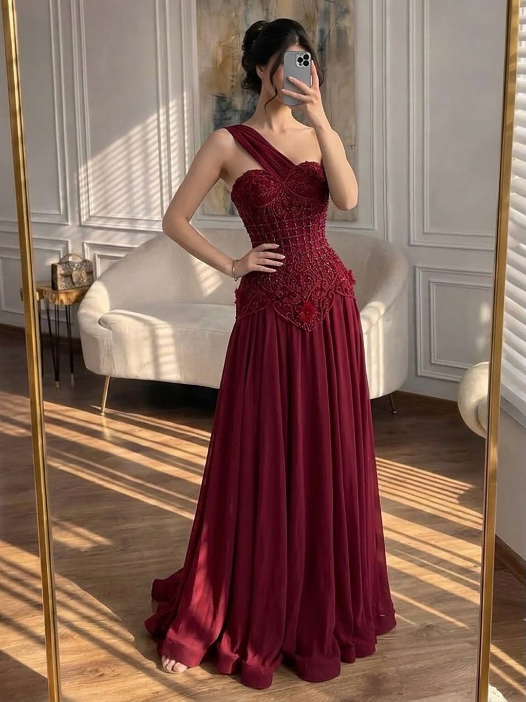 Luxury Pink Arabic Floral chiffon Evening Dress With Cape LA73451