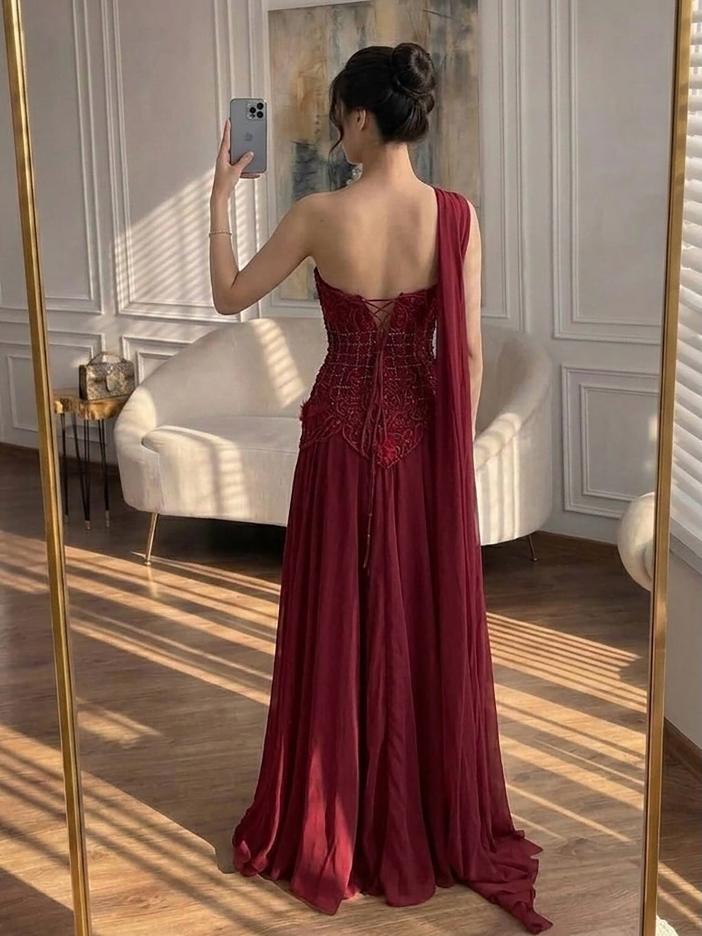 Luxury Pink Arabic Floral chiffon Evening Dress With Cape LA73451