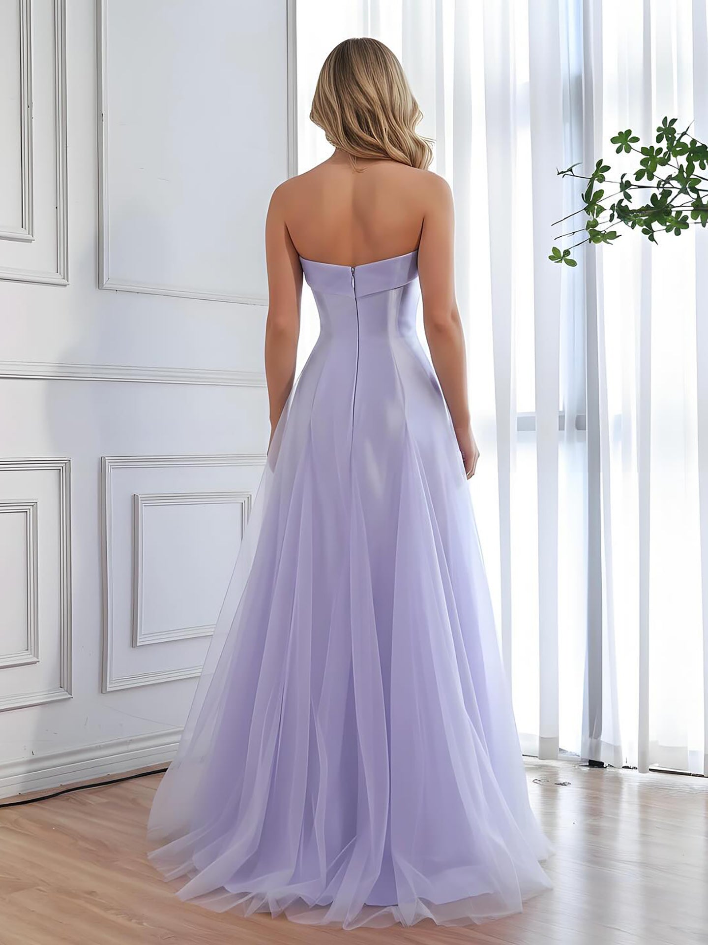 Luxury Lilac Strapless A-Line Tulle Evening Dress LA73475