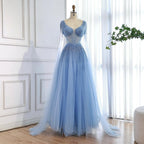 Luxury Caramel Beaded A-Line Evening Dress with Cape Sleeves LA73476