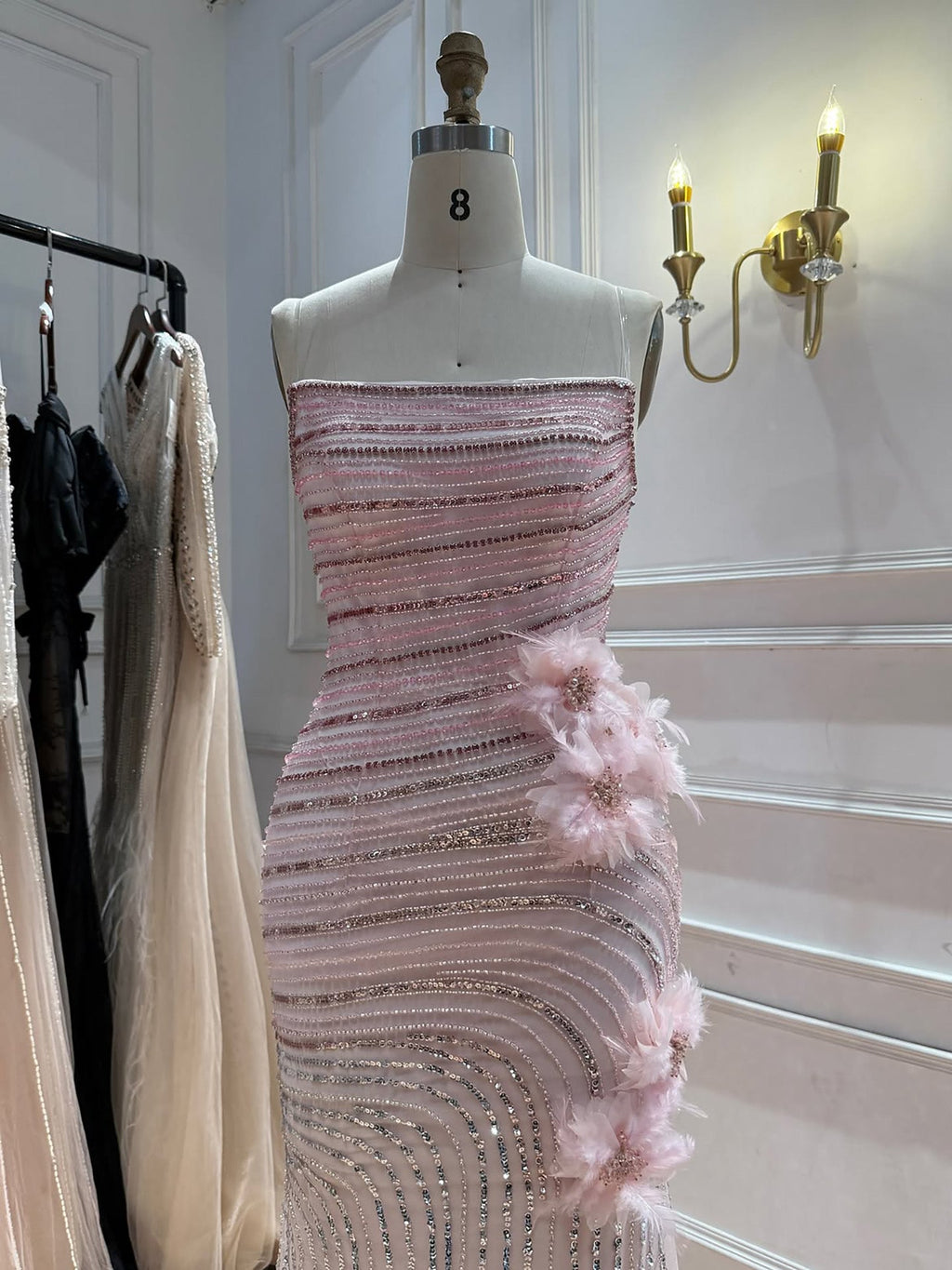 Pink Beaded 3D Floral Strapless Mermaid Evening Dress LA73532A