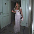 Luxury Pink Beaded Mermaid Evening Dress LA73550