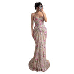 Luxury Saudi Arabic Pink 3D Flower Strapless Beaded Mermaid Evening Dress LA73552