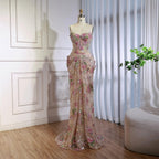 Luxury Saudi Arabic Pink 3D Flower Strapless Beaded Mermaid Evening Dress LA73552