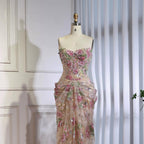 Luxury Saudi Arabic Pink 3D Flower Strapless Beaded Mermaid Evening Dress LA73552