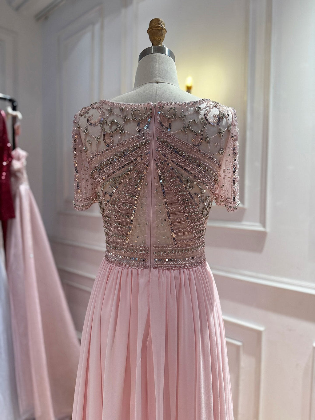 Luxury Nude A Line Beaded Tulle Evening Dress LA73697