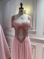 Luxury Nude A Line Beaded Tulle Evening Dress LA73697