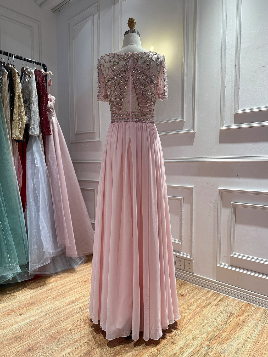 Luxury Nude A Line Beaded Tulle Evening Dress LA73697