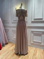 Luxury Nude A Line Beaded Tulle Evening Dress LA73697