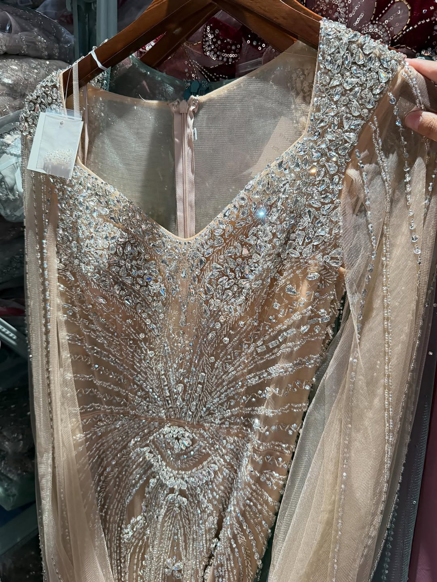 Luxury Nude Beaded Mermaid Evening Dress with Cape LA73741