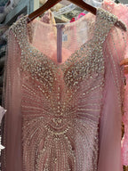 Luxury Nude Beaded Mermaid Evening Dress with Cape LA73741