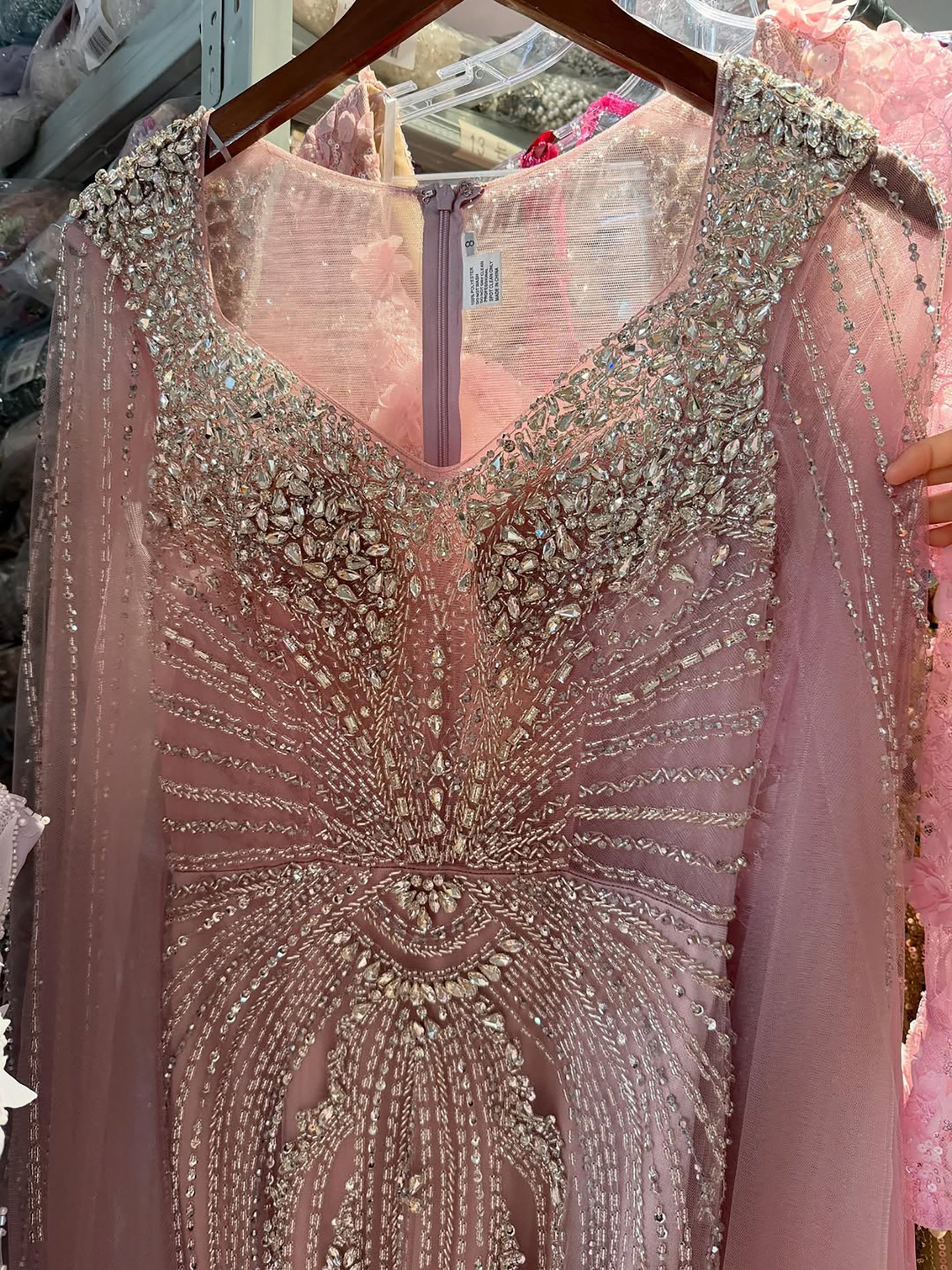 Luxury Nude Beaded Mermaid Evening Dress with Cape LA73741