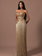 Luxury Hand Made Gold Scallop Tassel Evening Dress LA73748