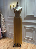 Luxury Hand Made Gold Scallop Tassel Evening Dress LA73748