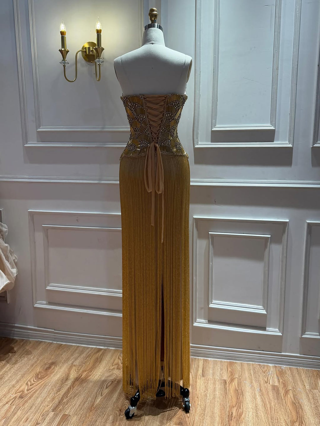 Luxury Hand Made Gold Scallop Tassel Evening Dress LA73748