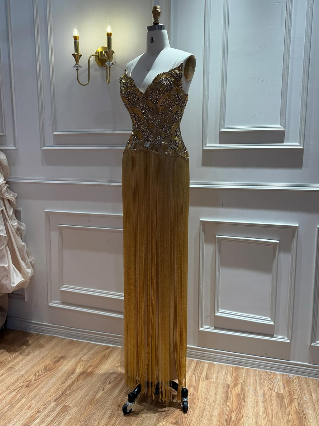 Luxury Hand Made Gold Scallop Tassel Evening Dress LA73748