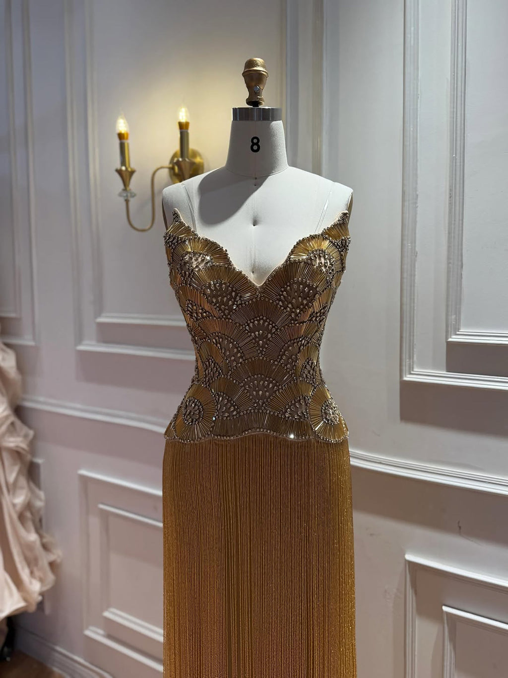 Luxury Hand Made Gold Scallop Tassel Evening Dress LA73748