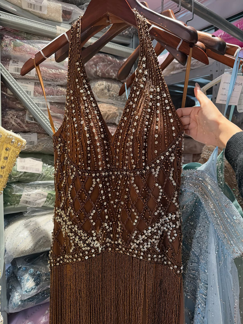 Luxury Butter Yellow Halter Fringe Evening Dress LA73765