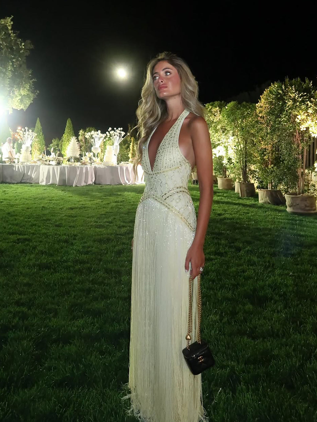 Luxury Butter Yellow Halter Fringe Evening Dress LA73765