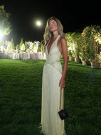 Luxury Butter Yellow Halter Fringe Evening Dress LA73765