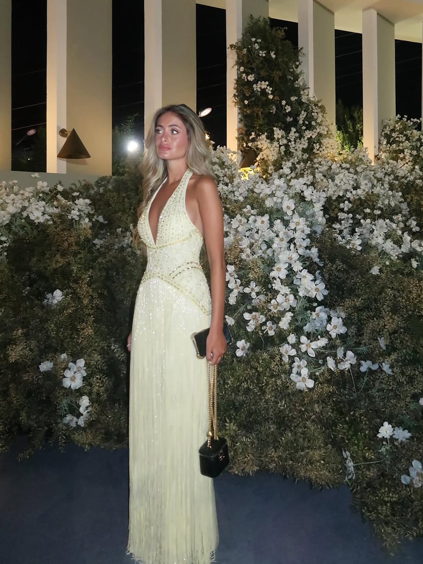 Luxury Butter Yellow Halter Fringe Evening Dress LA73765