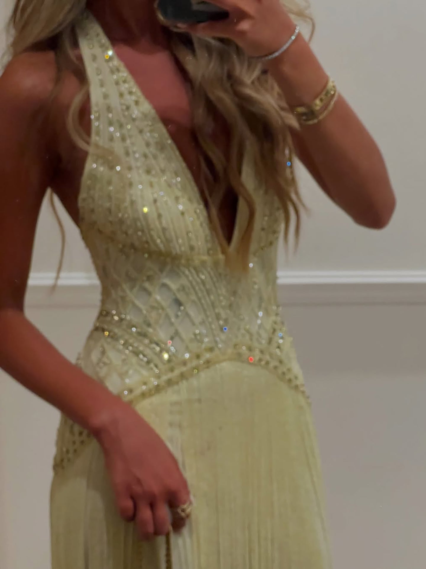 Luxury Butter Yellow Halter Fringe Evening Dress LA73765