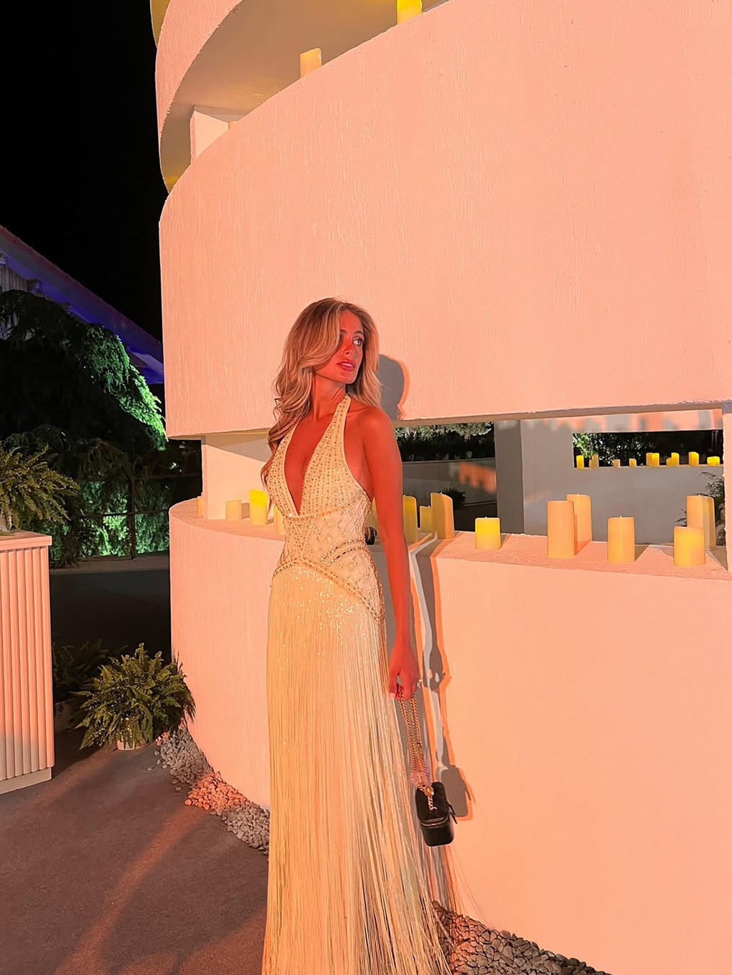 Luxury Butter Yellow Halter Fringe Evening Dress LA73765
