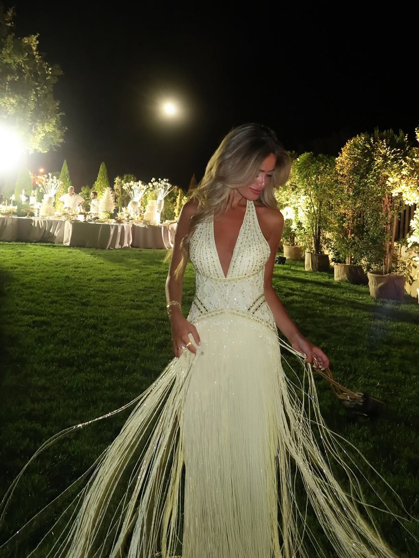 Luxury Butter Yellow Halter Fringe Evening Dress LA73765
