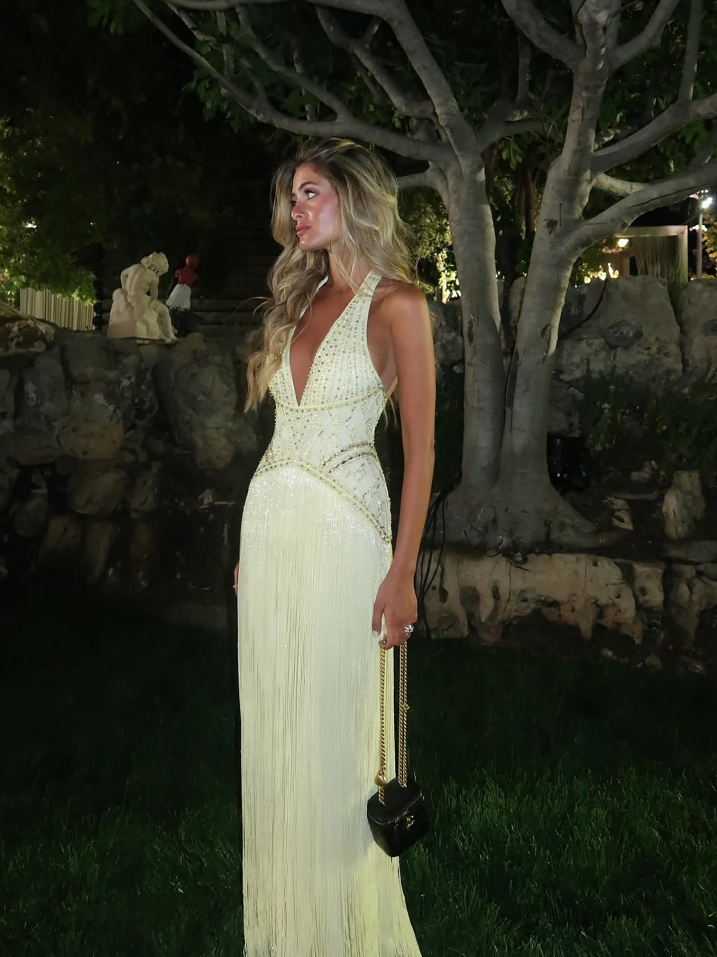 Luxury Butter Yellow Halter Fringe Evening Dress LA73765