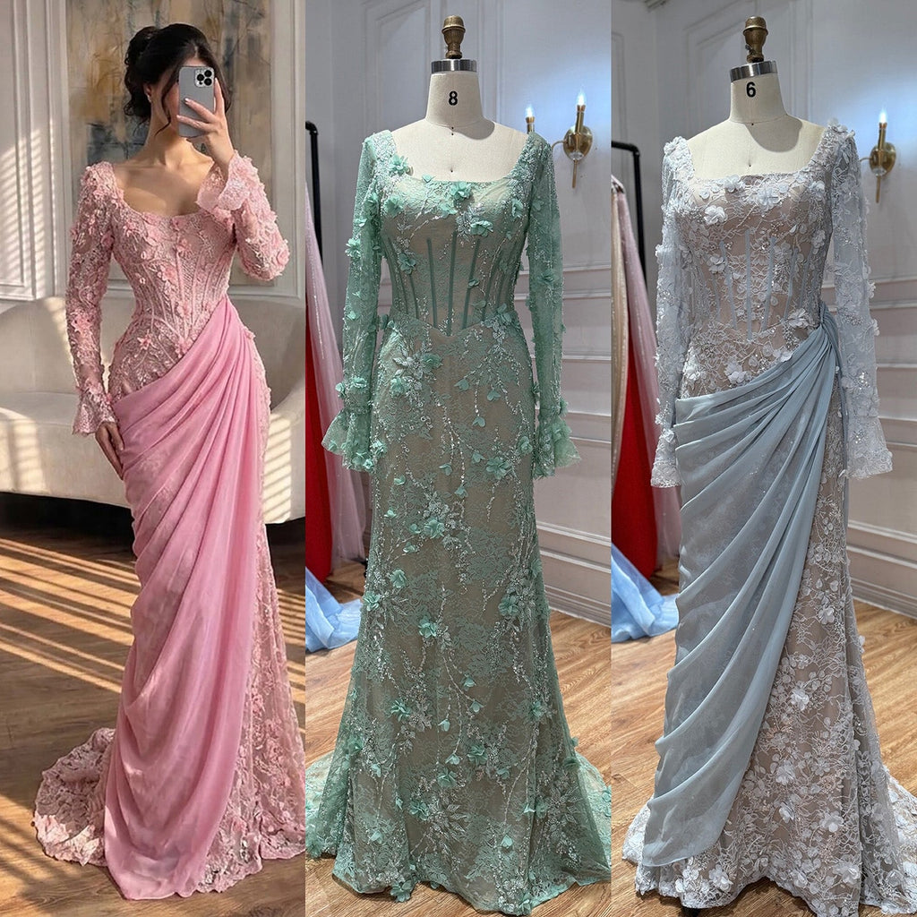 Luxury Pink 3D Floral Beaded Mermaid Gown LA73774