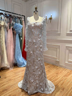 Luxury Pink 3D Floral Beaded Mermaid Gown LA73774