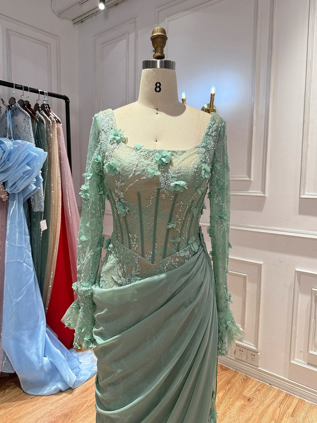 Luxury Pink 3D Floral Beaded Mermaid Gown LA73774